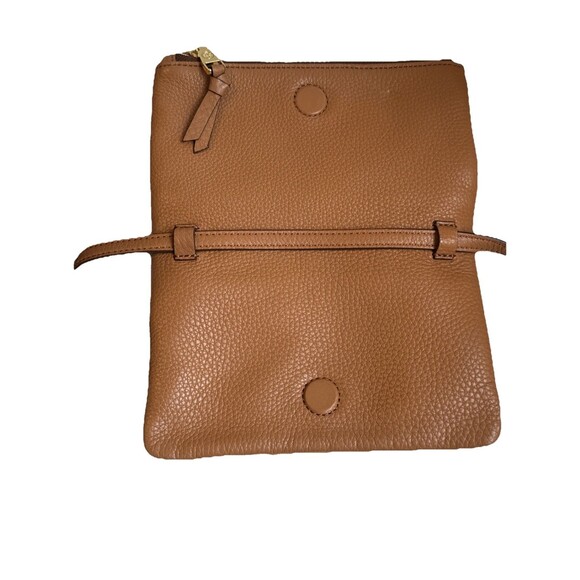 Tory Burch Robinson Small Foldover Brown Pebbled Leather Crossbody Bag Clutch - Picture 5 of 13